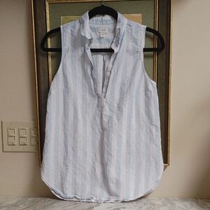 J. Crew Light Blue & White Striped Sleeveless Linen & Cotton Shirt Size SP